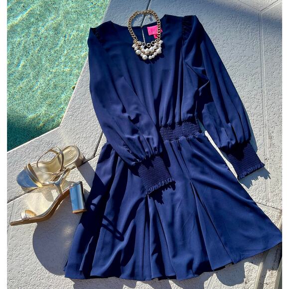 Lilly Pulitzer Lorella Stretch Dress True Navy Sz 14 NWT Long Sleeve - Picture 2 of 7